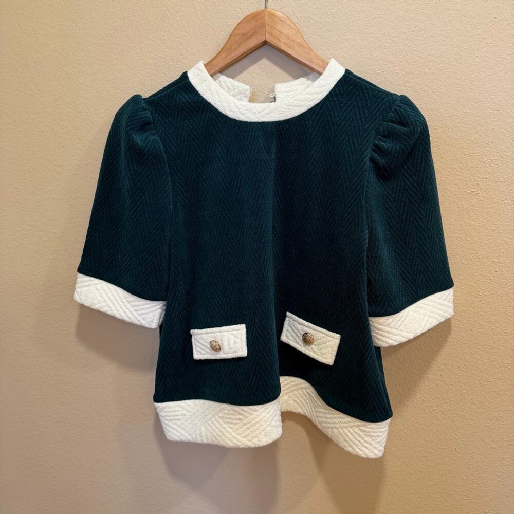 Anthropologie THML Green White Christmas Holiday Sweater Top Small - Picture 11 of 12